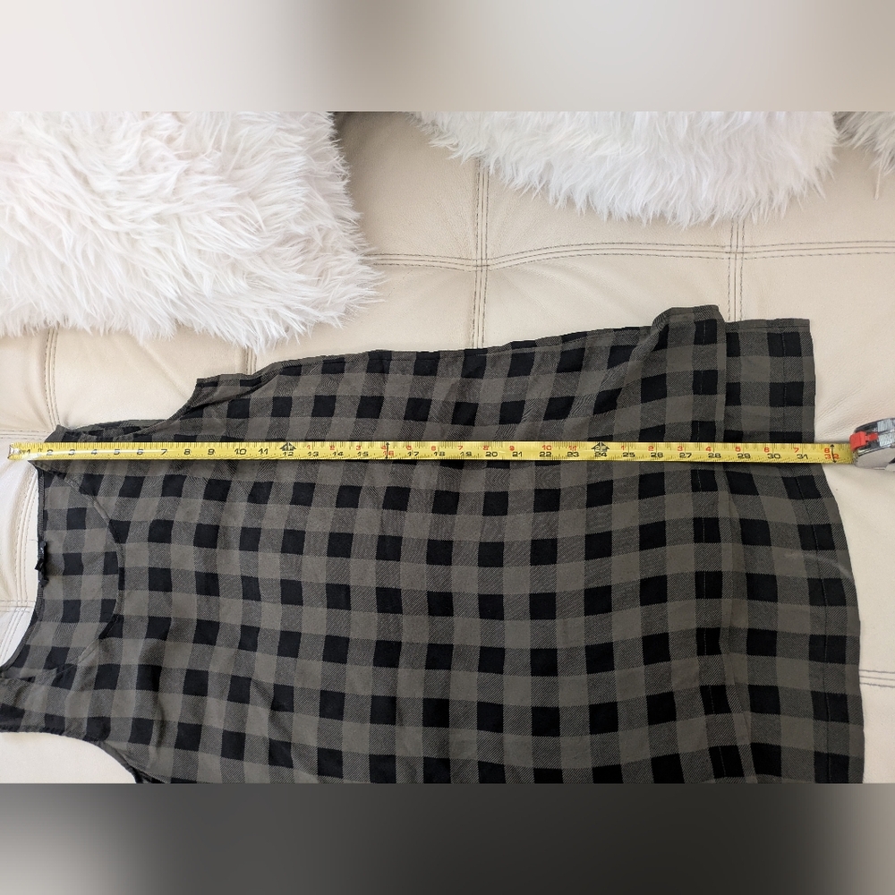 Eileen Fisher Tunic/Dress PS Silk High-Low Plaid Olive Black - Picture 7 of 8